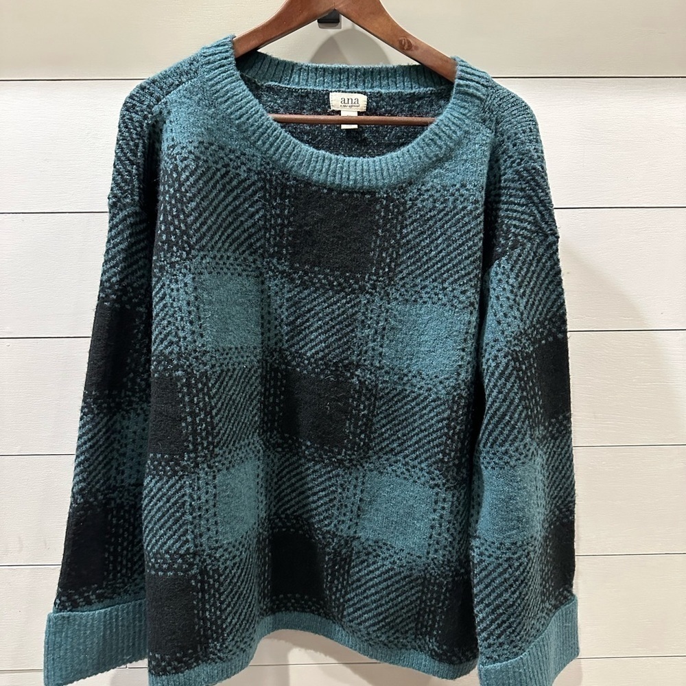 A.n.a Teal Checkered Sweater- Size 0X